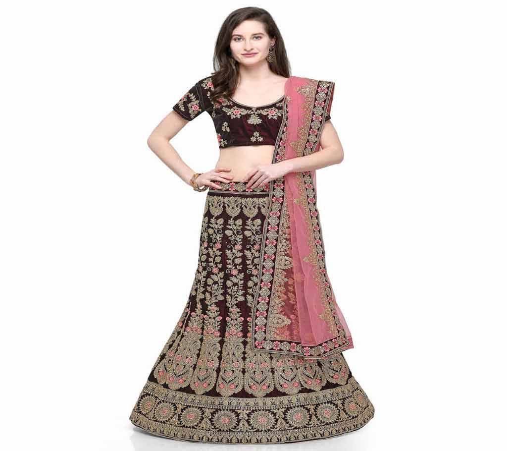 Unstitched Velvet Embroidered Lehenga Choli 3