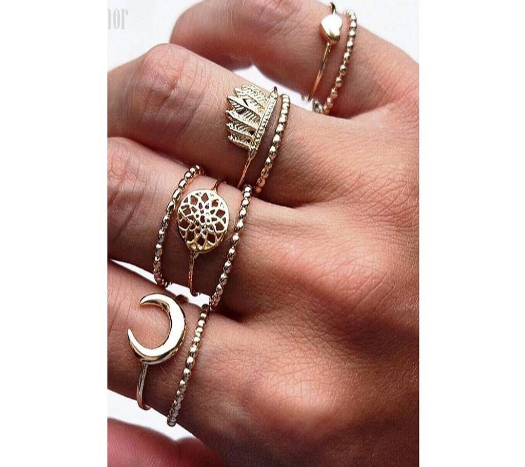 9 Pcs Golden Finger Ring Set