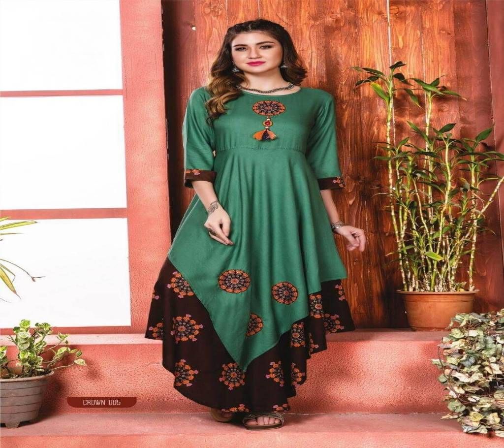 Green & Maroon Shamu Silk & Georgette Borka For Women