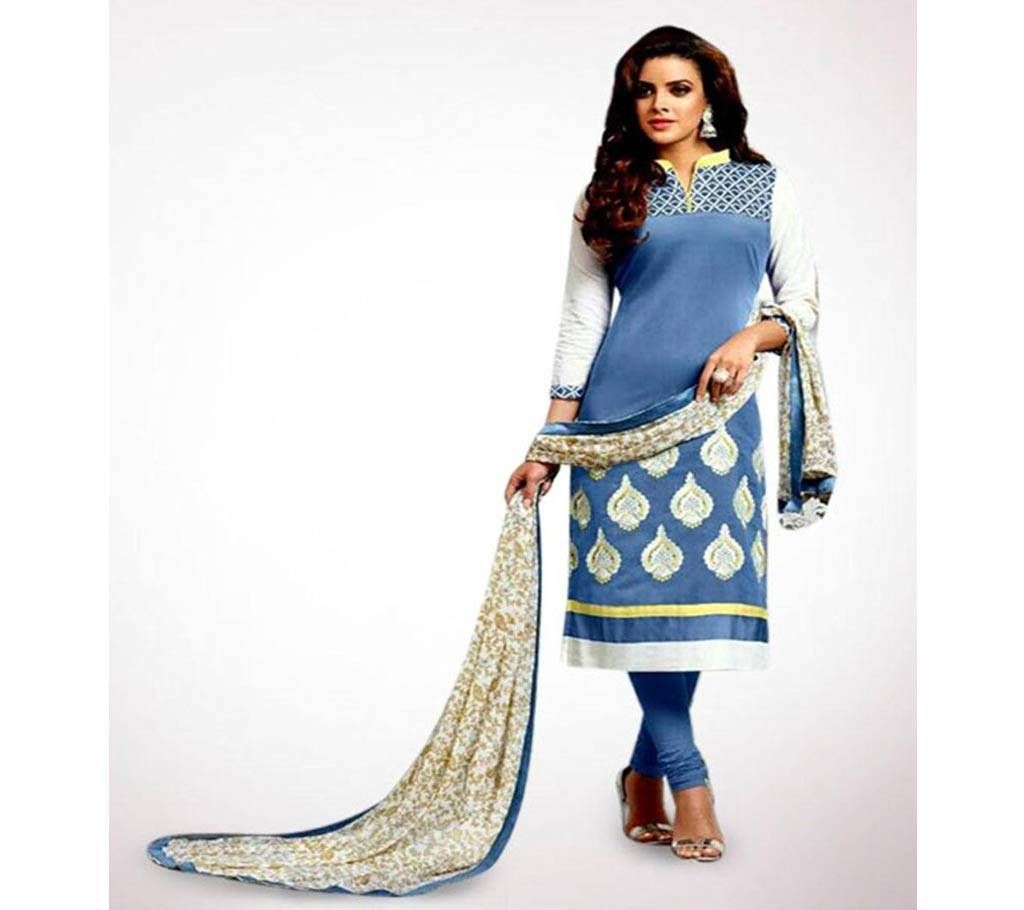 Unstitched SlateBlue Cotton Salwar Kameez For Women