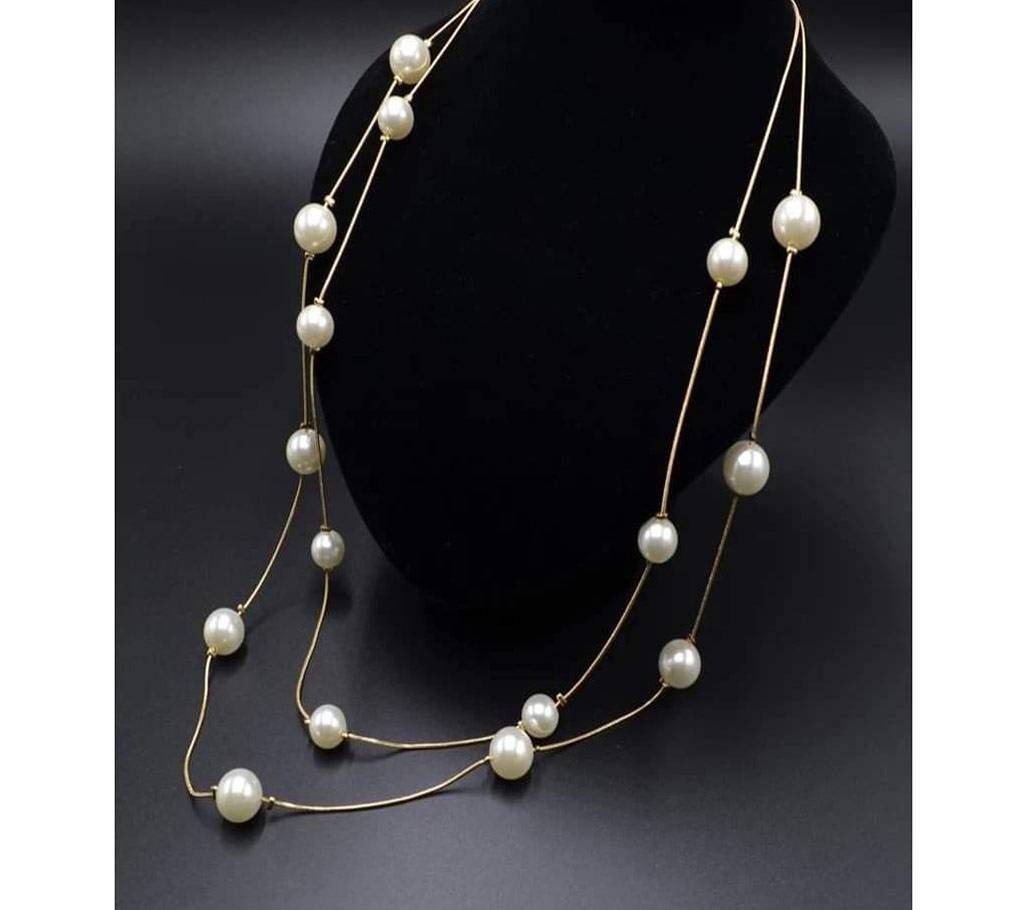 Long Double Layer Simulated Pearls Necklaces