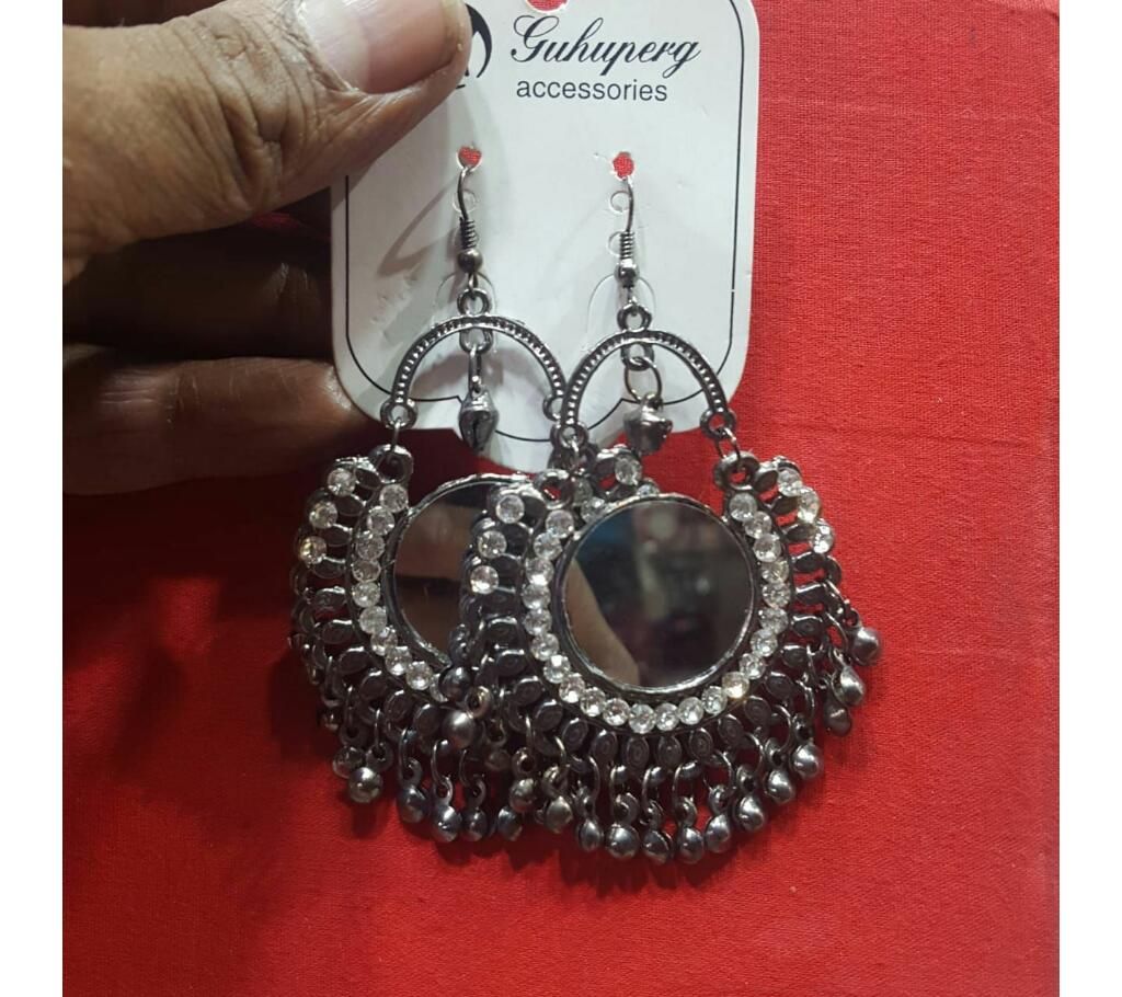 mirror dark silver earrings