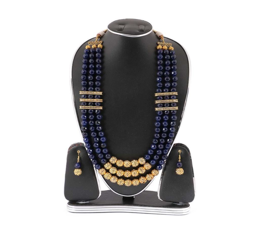 Navy Blue Marble Stone Setting Kashmiri Jewellery Set