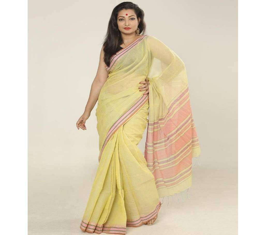 Beige & Pink color handloom cotton Saree