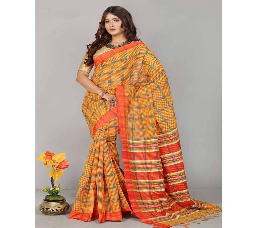 Gamcha Check Coton Tat Saree 13 Haat With Blouse
