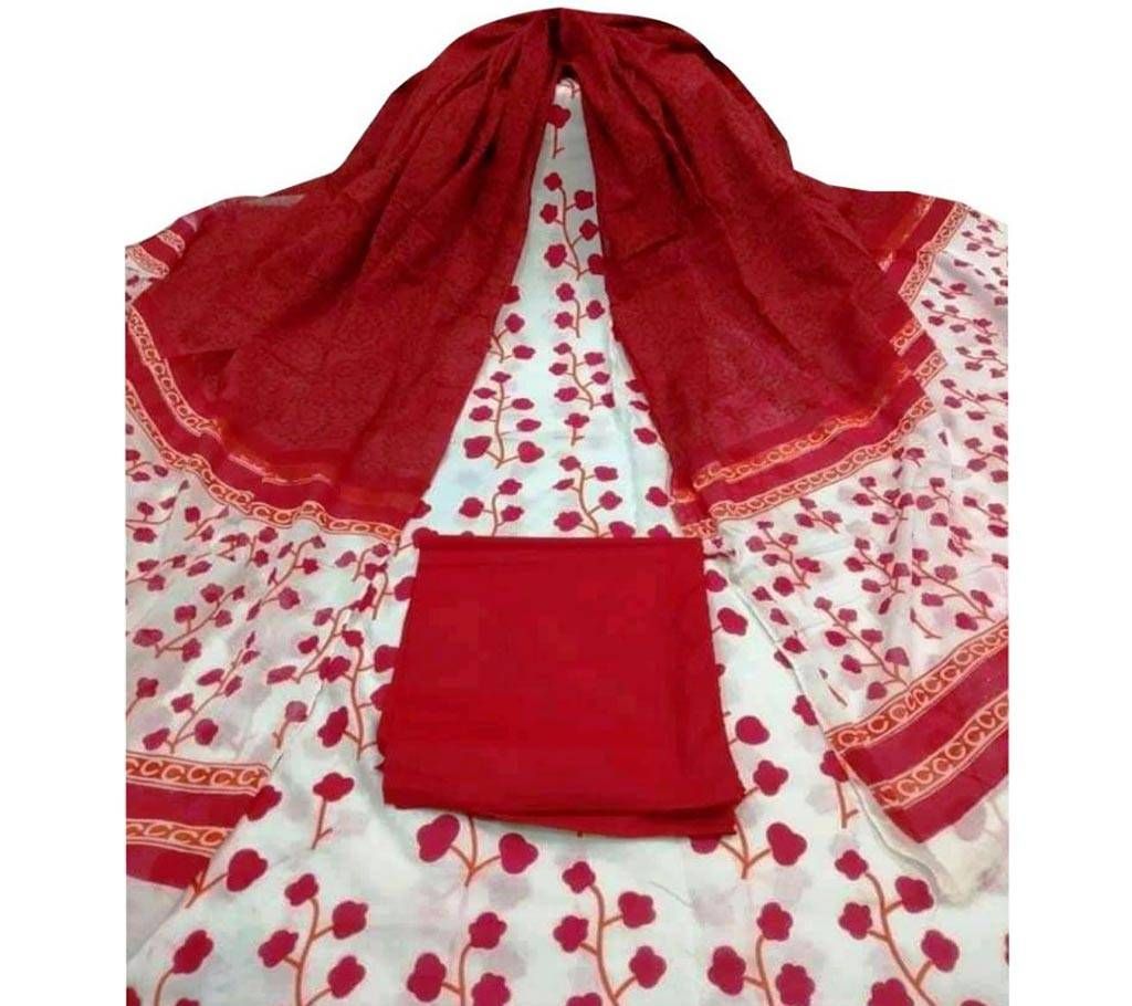 Unstitched skin printed cotton salwar kameez