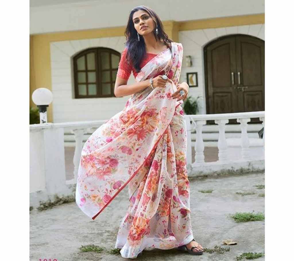 Beautiful Linen Silk Saree  1010  Light Pink Ash with Flower Design