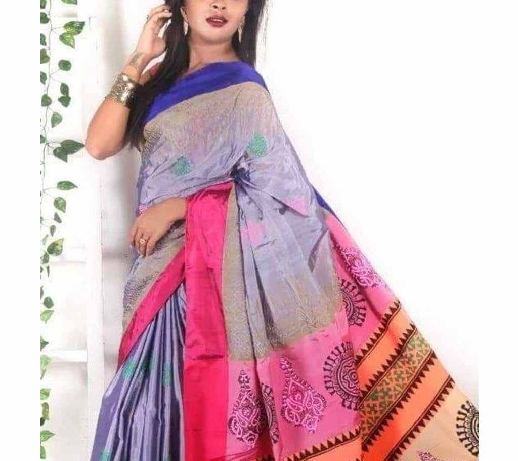 Block Printed Half Silk Saree