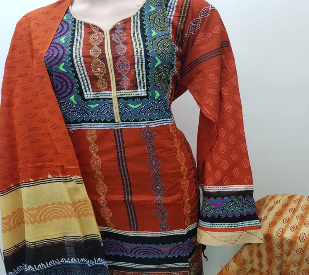 Unstitched Hand Work Cotton 3Pcs