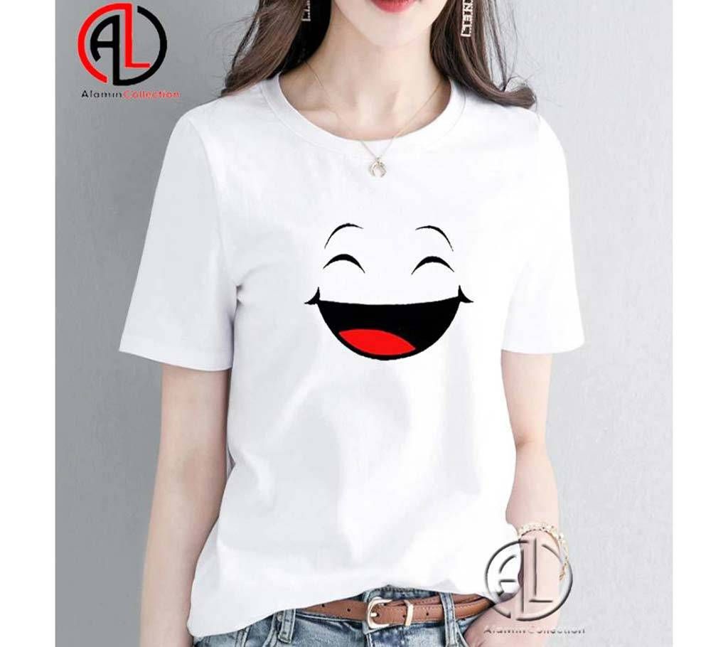 White Cotton Half Sleeve T-shirt For Women 