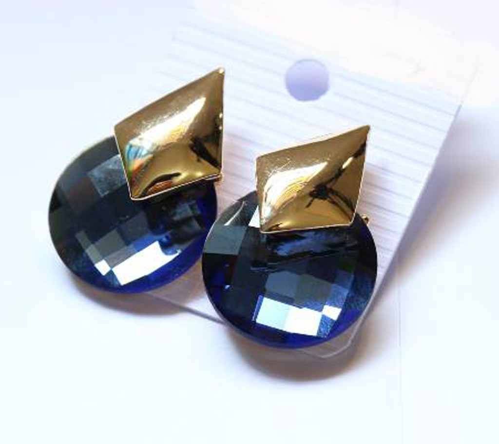 Glossy Blue Designer Ear ring with Metal