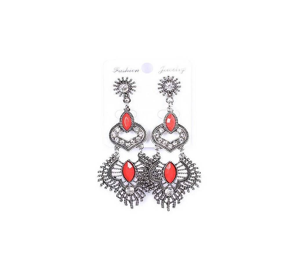 Stone Setting Silver Plated Earrings 