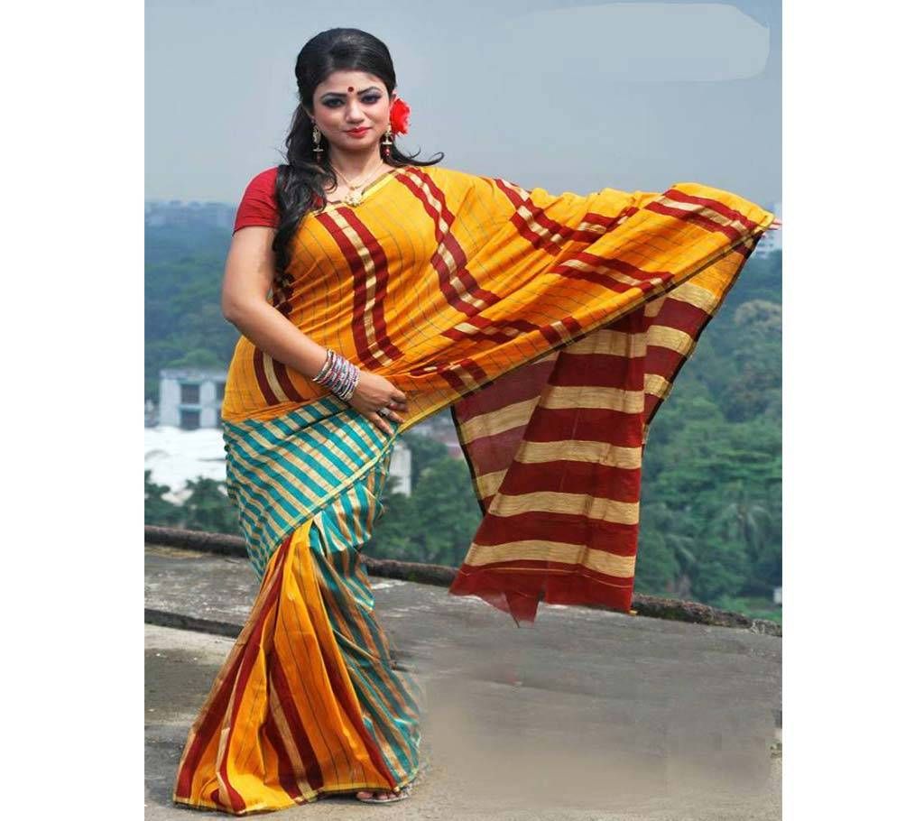 Yellow Print Silk Saree For Women 
