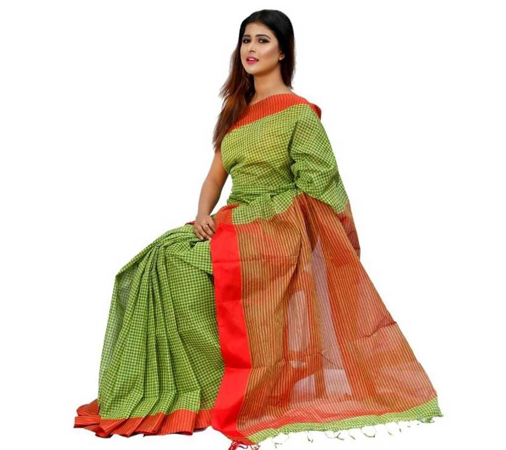 Check Coton Saree 13 hat With Blouse