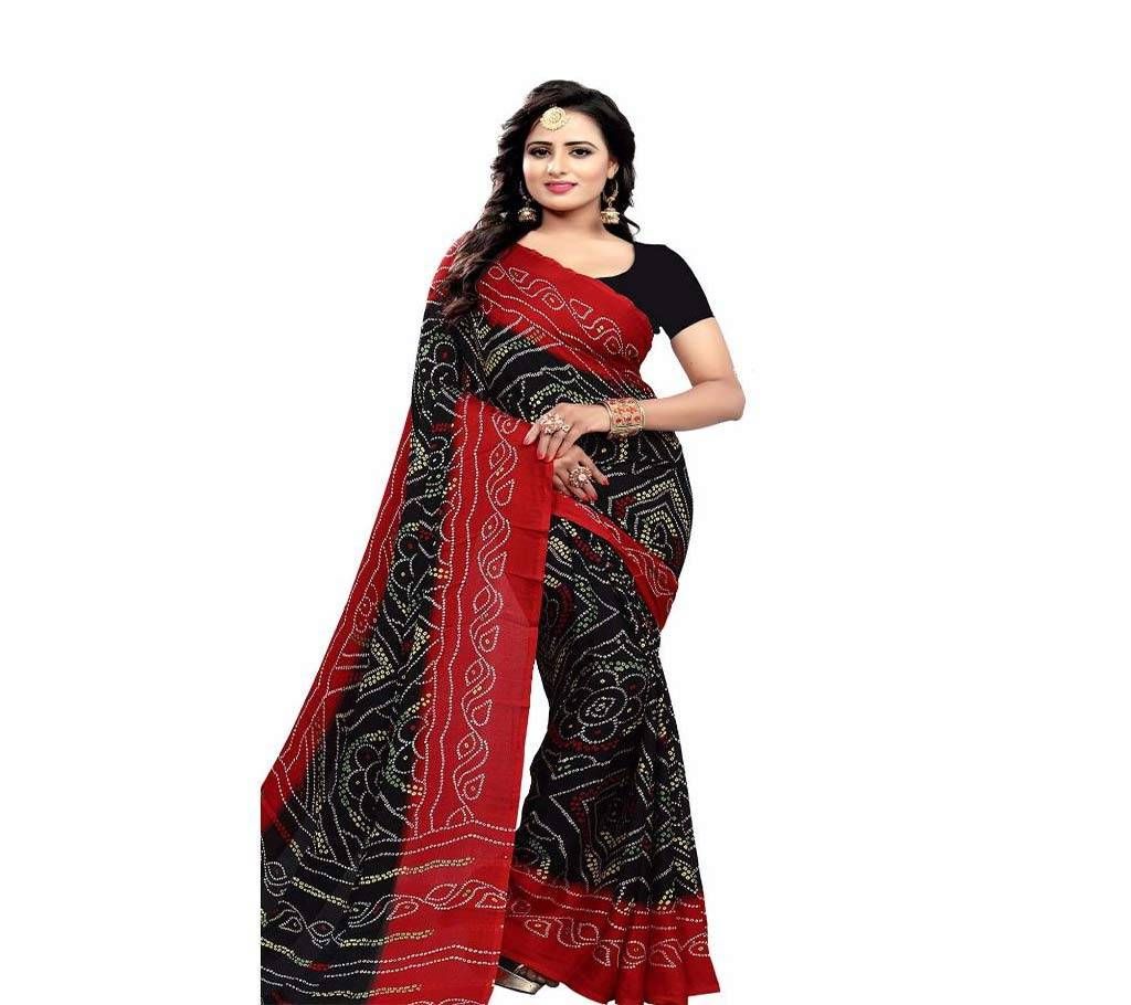 Black and Red Chundri Silk Saree for Women