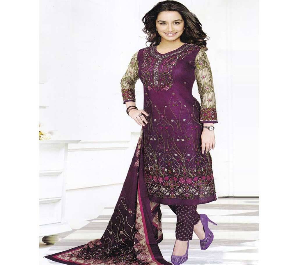 Unstitched Purple Cotton Shalwar Kameez For Women