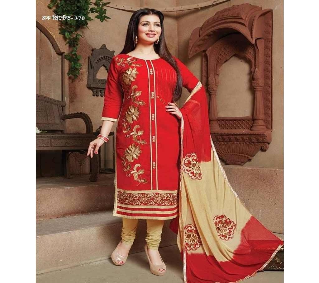 Unstitched block printed Rajdhani voyel cotton Salwar Kameez St block-370 