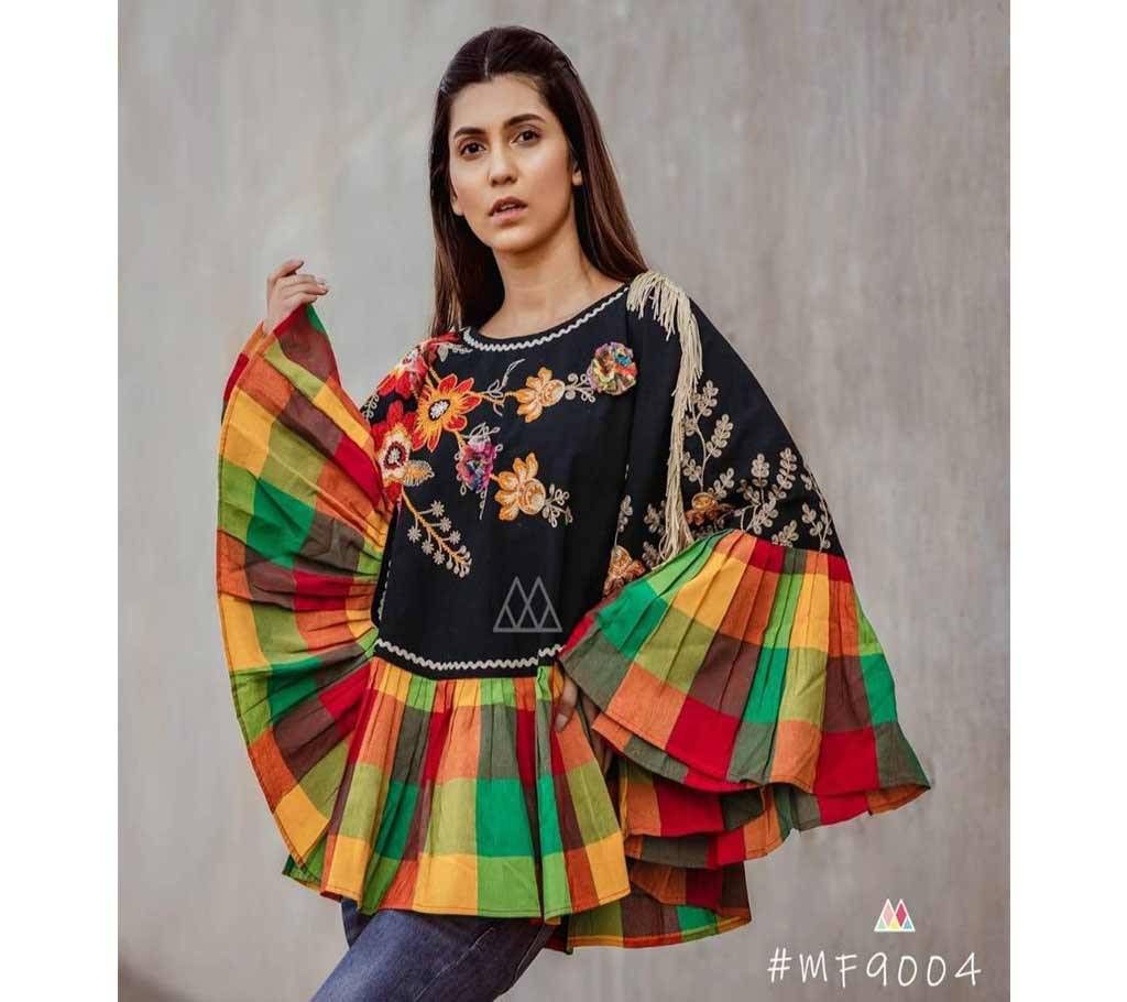 RANGEELA RE Colorful Embroidered Ponchos Black with Orange Green Yellow