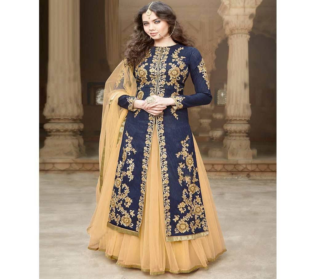 Navy Blue and Cream Unstitched Georgette salwar suit