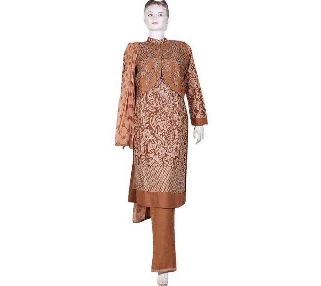 block printed ready made cotton three piece 