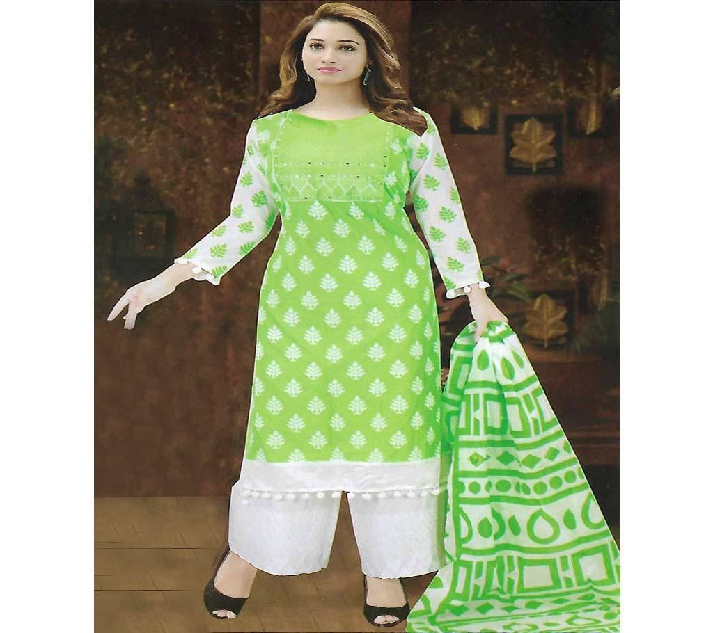 Unstitched Embroidery Block Printed Cotton Three Piece