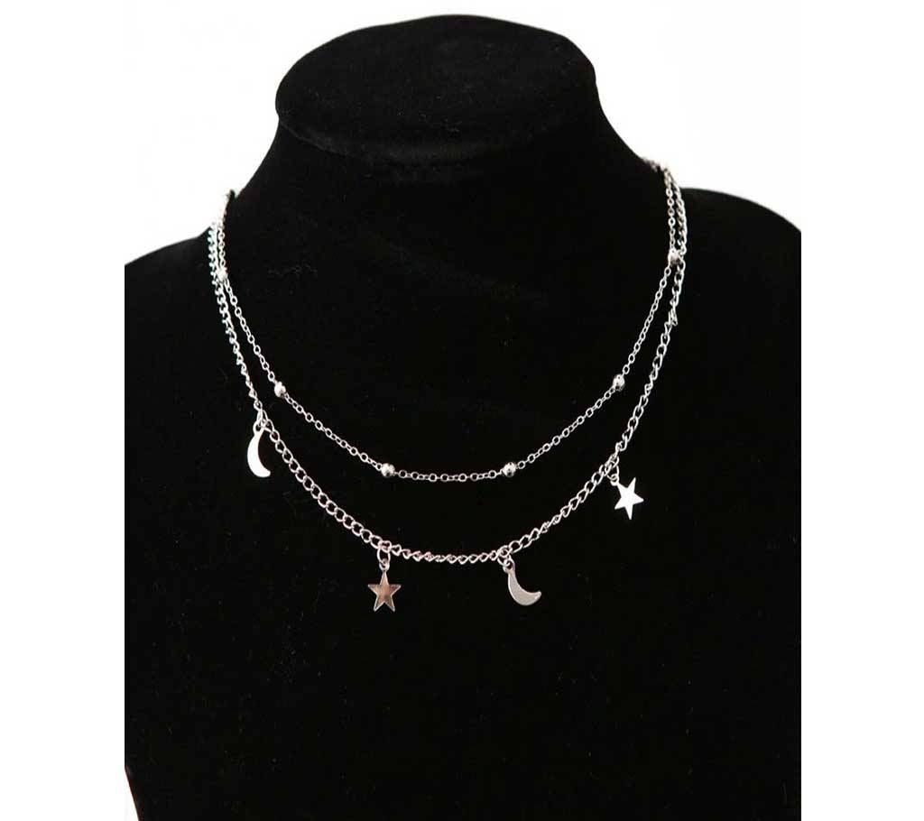 New Fashion Necklace Gold/silver Simple Double Moon Star Short Necklace Sale Acero Inoxidable Mujer