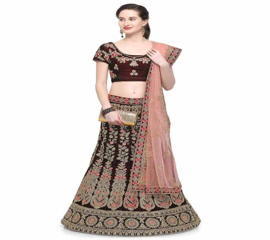 Unstitched Velvet Embroidered Lehenga Choli 4