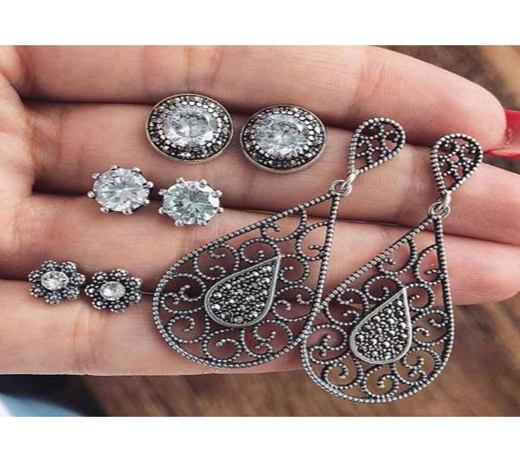 4 pairs Fashion Retro Exaggerated Earrings Multi-piece Combination Sets