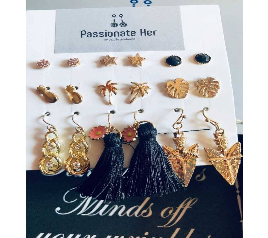 New Gorgeous Fashion Stud Earrings Set For Women - 9 Pairs
