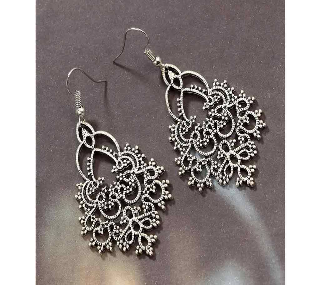 LUSION Vintage Long Flower Hoop Earring for women Creative Geometric statement earring
