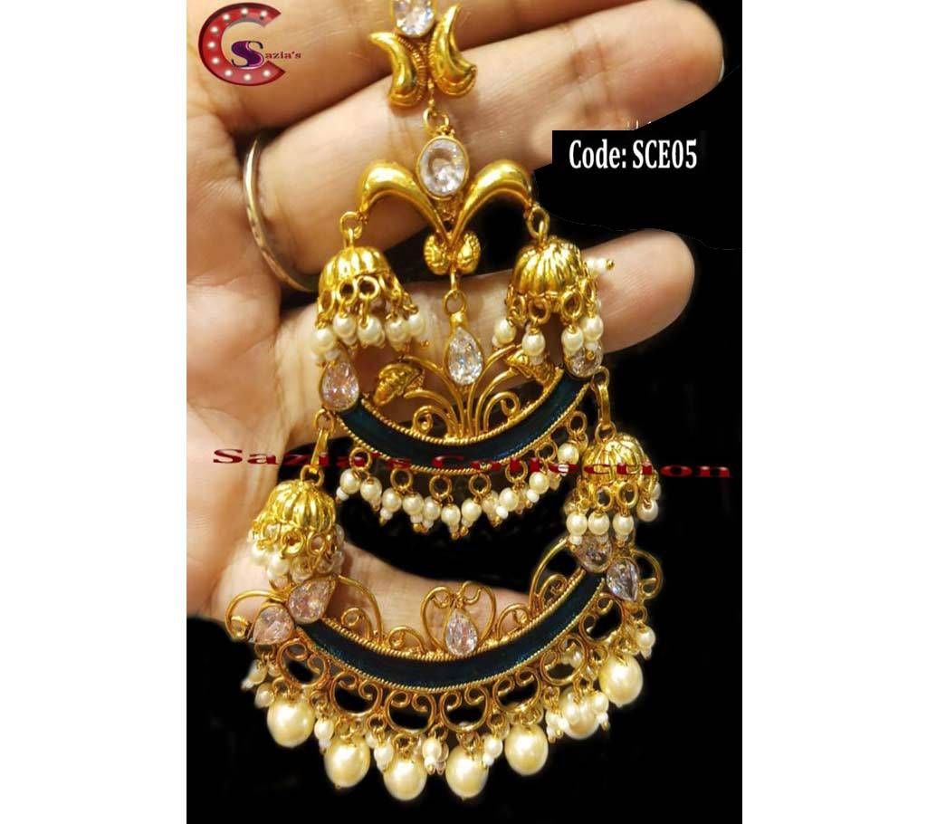Gold Plated Ade Stone Make Mina With Pearl Jhumka