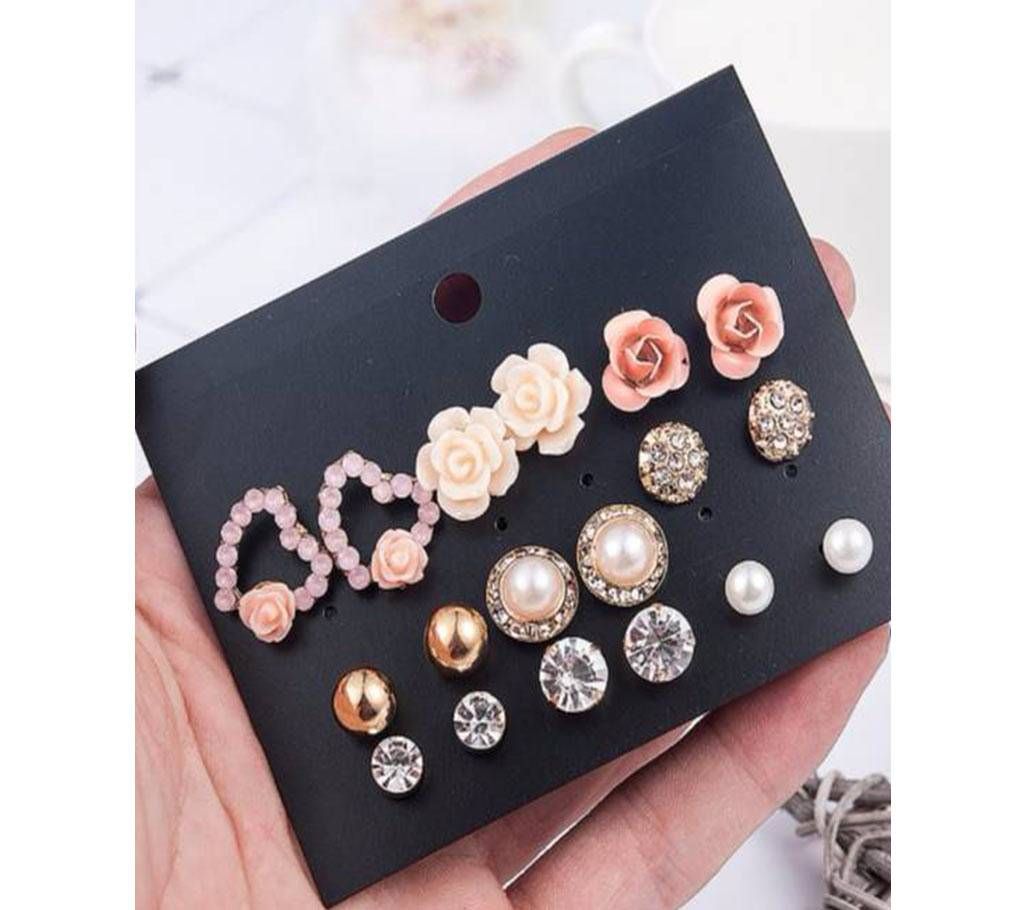 9pair/set Flower Pearl Earrings