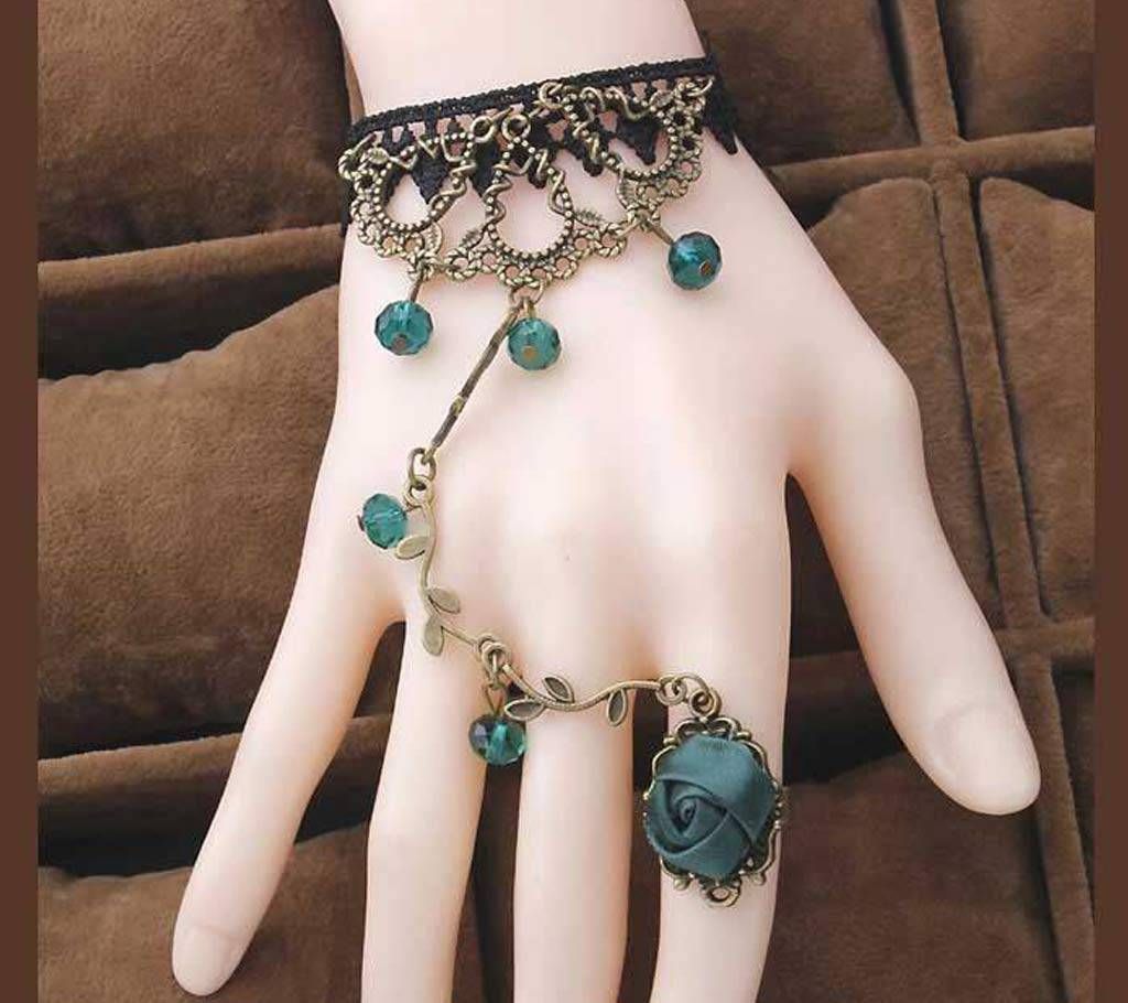 Black Lace with Green stone Bracelet
