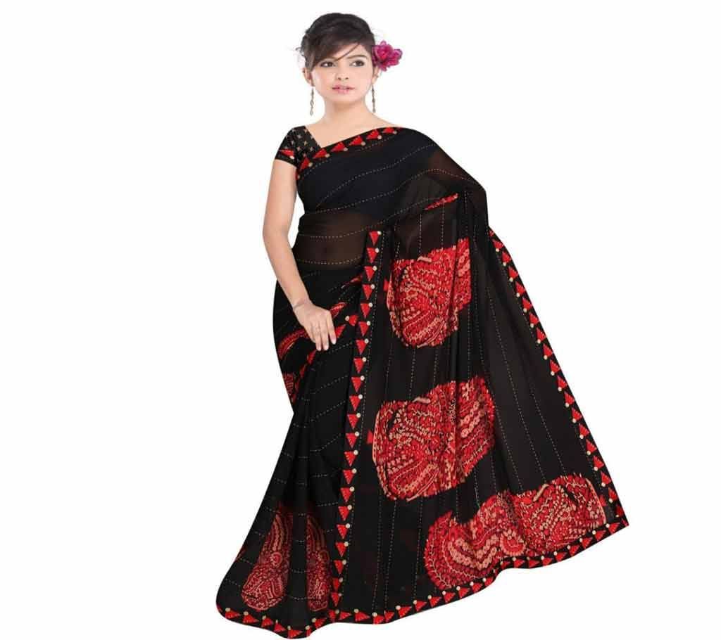 Indian Black And Red Silk Printed saree For women (Copy)