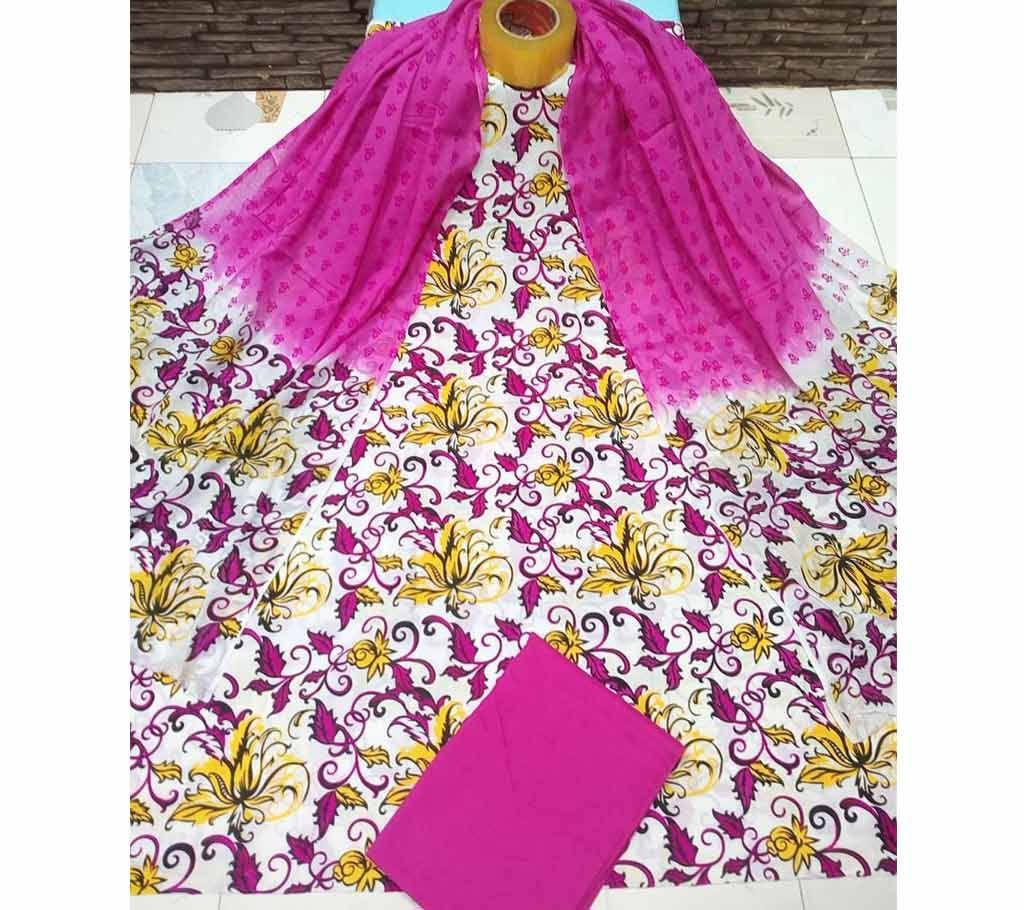 Deshi Cotton Unstitched Joypuri Screen Printed 3Pcs - H20 - MHG
