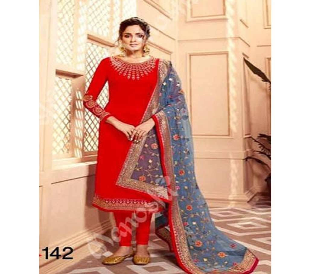 Indian Unstitched Georgette 3Pcs For Women Red Color