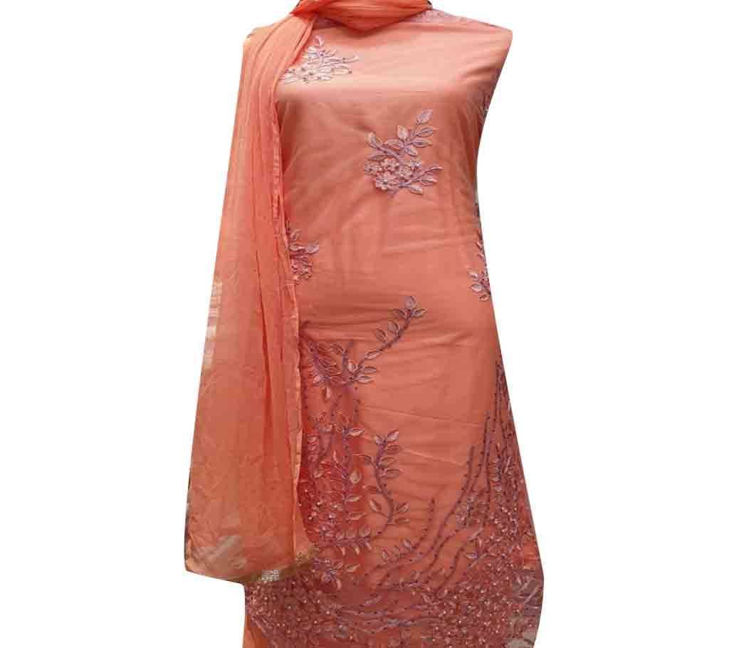 High Fabric Embroidered Cotton Net Unstitched 3 Piece(With inner)-N6