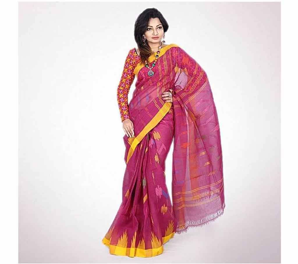 Indian Monipuri Taant Saree (Medium Violet Red)