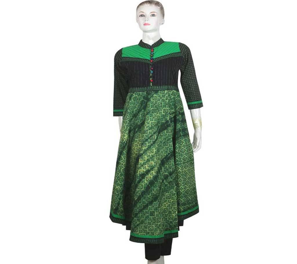 Green Black cotton Stiched Kurti