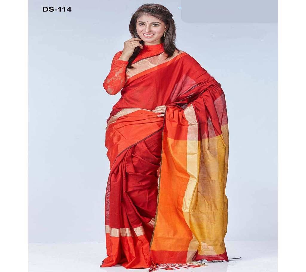Red Tosor Silk Sharee with Blouse Piece