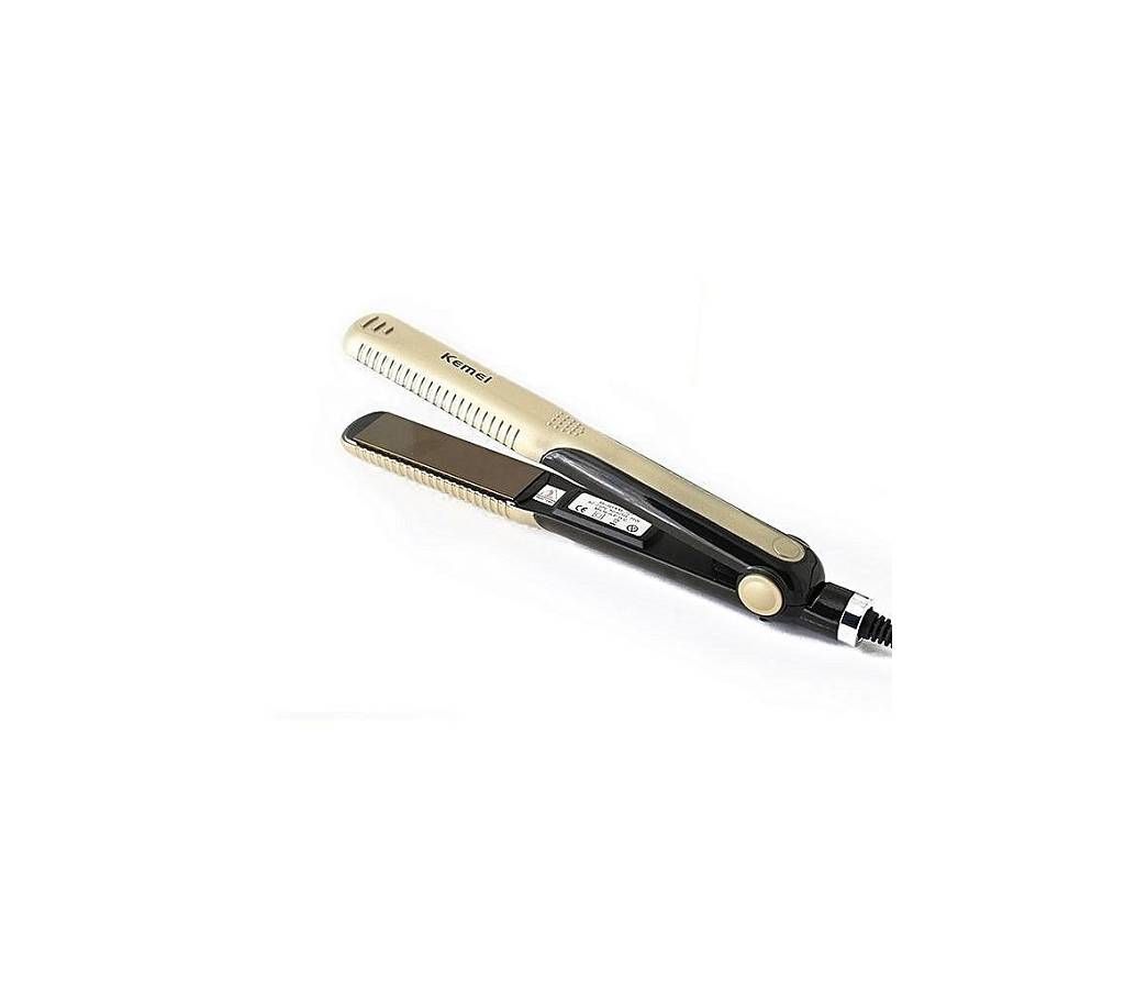 Kemei Hair Styling Portable Ceramic Hair Straightener KM-327 - Black and Brown