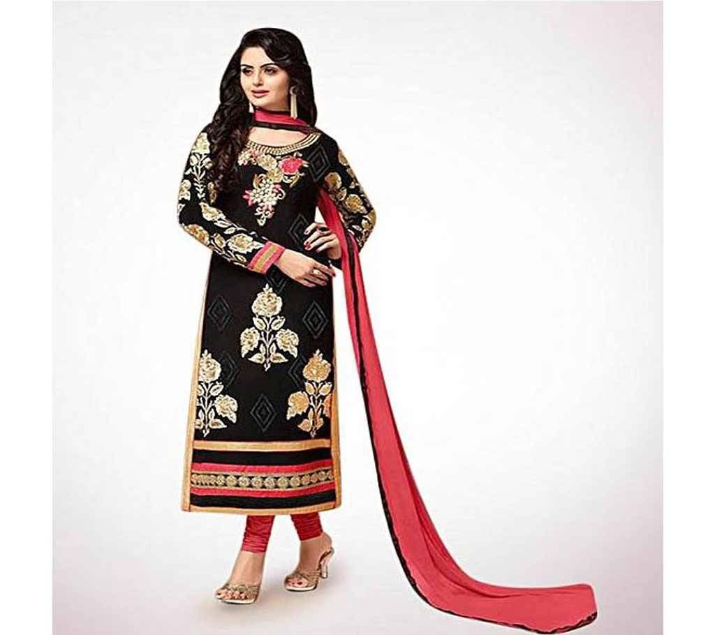 Unstitched Black Cotton Block Printed Salwar Kameez 