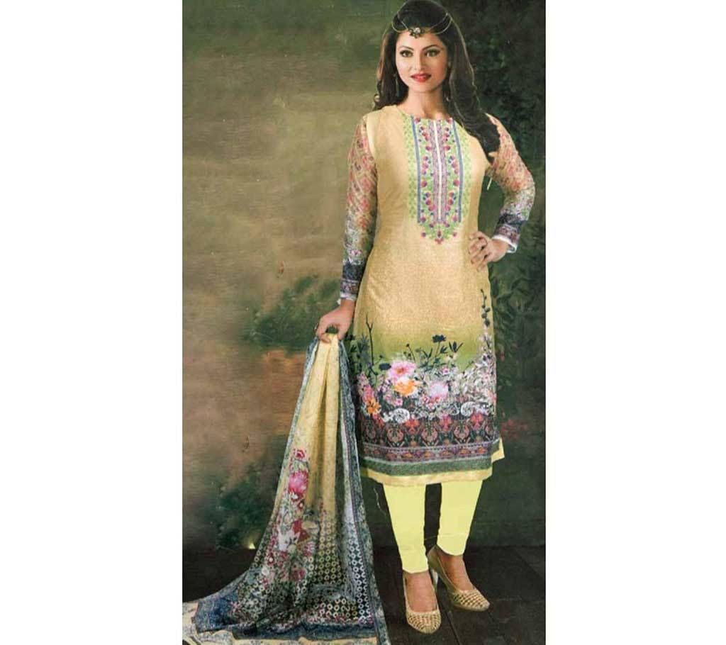 UNSTITCH INDIAN COTTON THREE PIECE DRESS FOR WOMEN