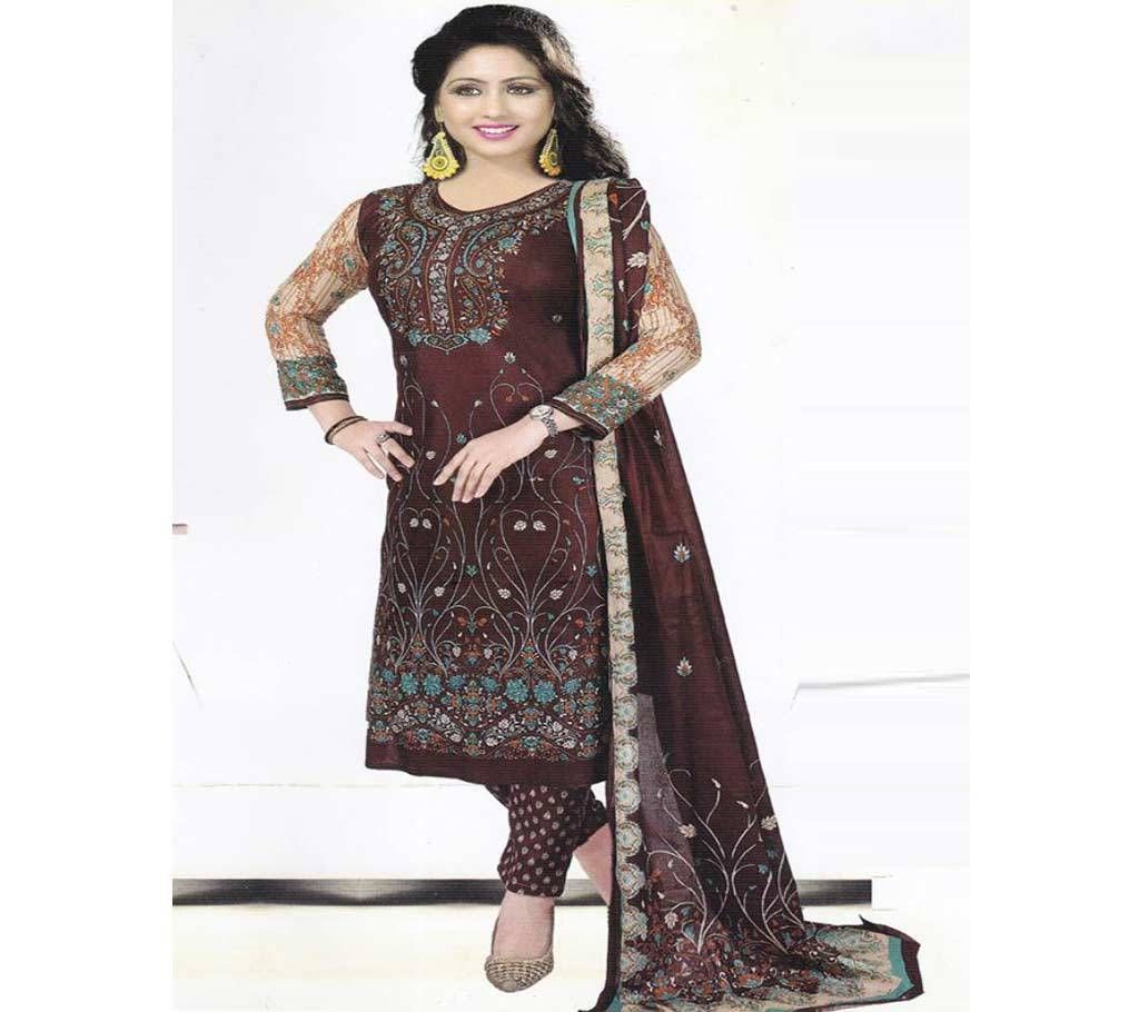 Unstitched Chocolate Cotton Shalwar Kameez For Women