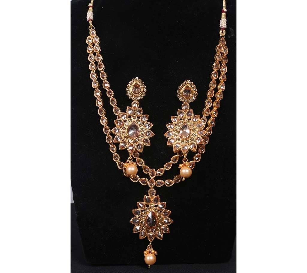 Stone Setting Gold Plated Two Layer Necklace Set