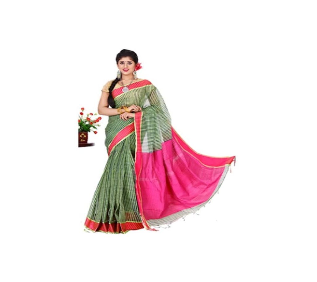 Falgun Collection Dark Green and Pink Taat Sharee for Women