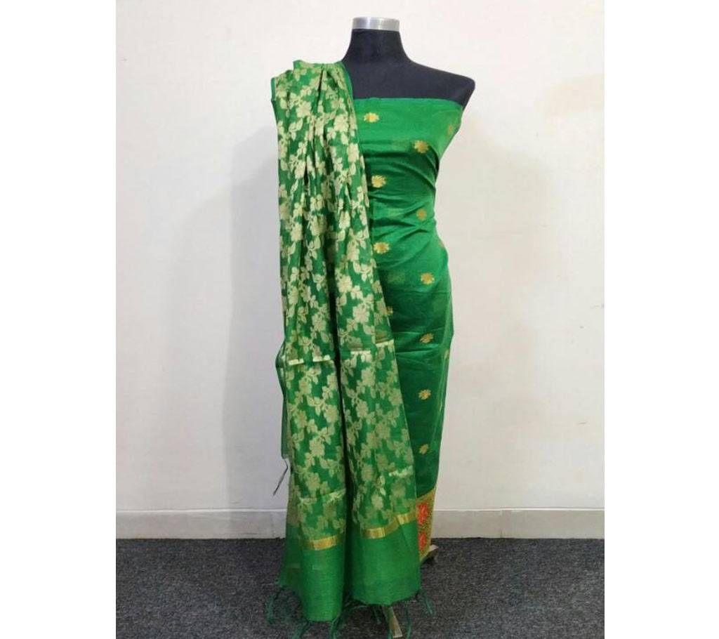 Indian Banarasi katan 2 piece with Green Flower color