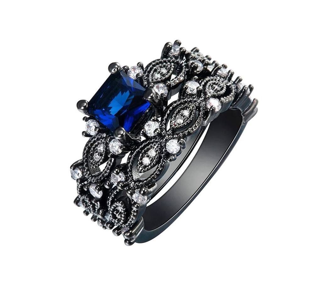 Blue Colour Silver Plated 2 Part Set Ring