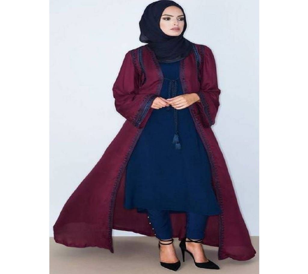 Maroon & Navy Blue Georgette Borka For Woman