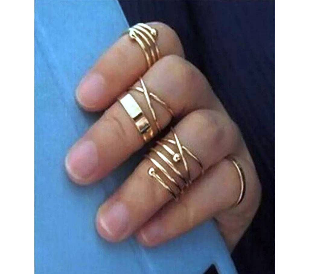 7 Pcs Golden Finger Ring Set